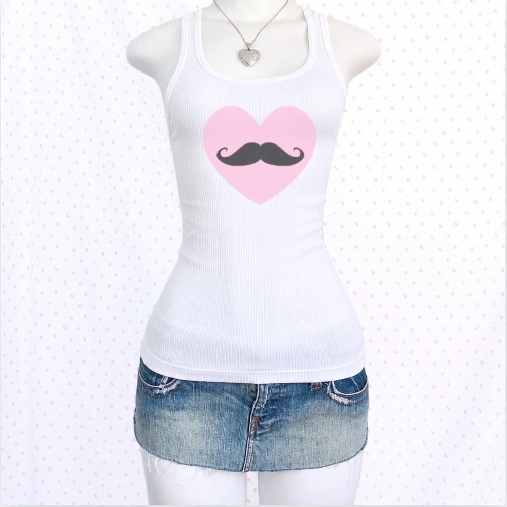 y2k pink heart mustache graphic ribbed tank top